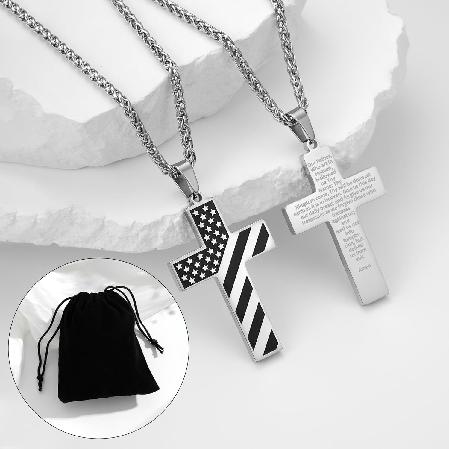American Flag Cross Necklace Stainless Steel Bible Verse Pendant Men Military Religious Jewelry Gift 20+3 Inch Chain - Image 3