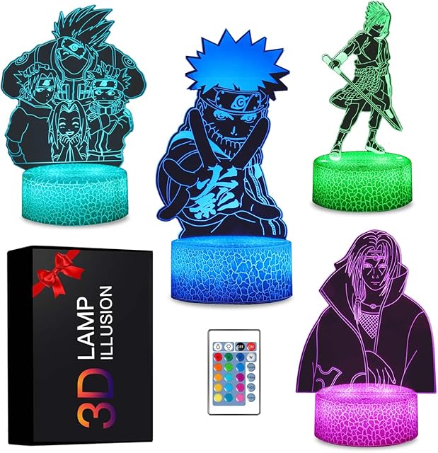 3D Anime Night Light Toy 4 Patterns 16 Color Changes with Remote Control and Touch, Birthday Gifts for Boys and Girls Suitable for Home Decoration