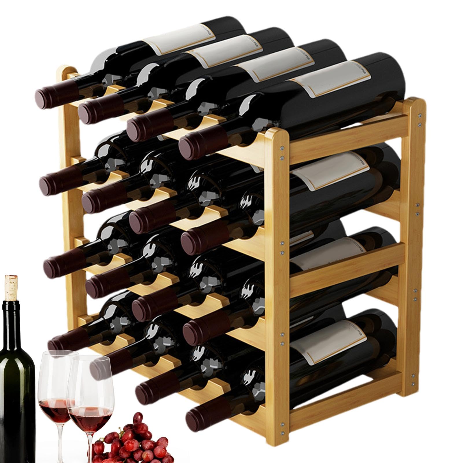 Estante de vino de mostrador | Estante de vino de madera rústica para 20