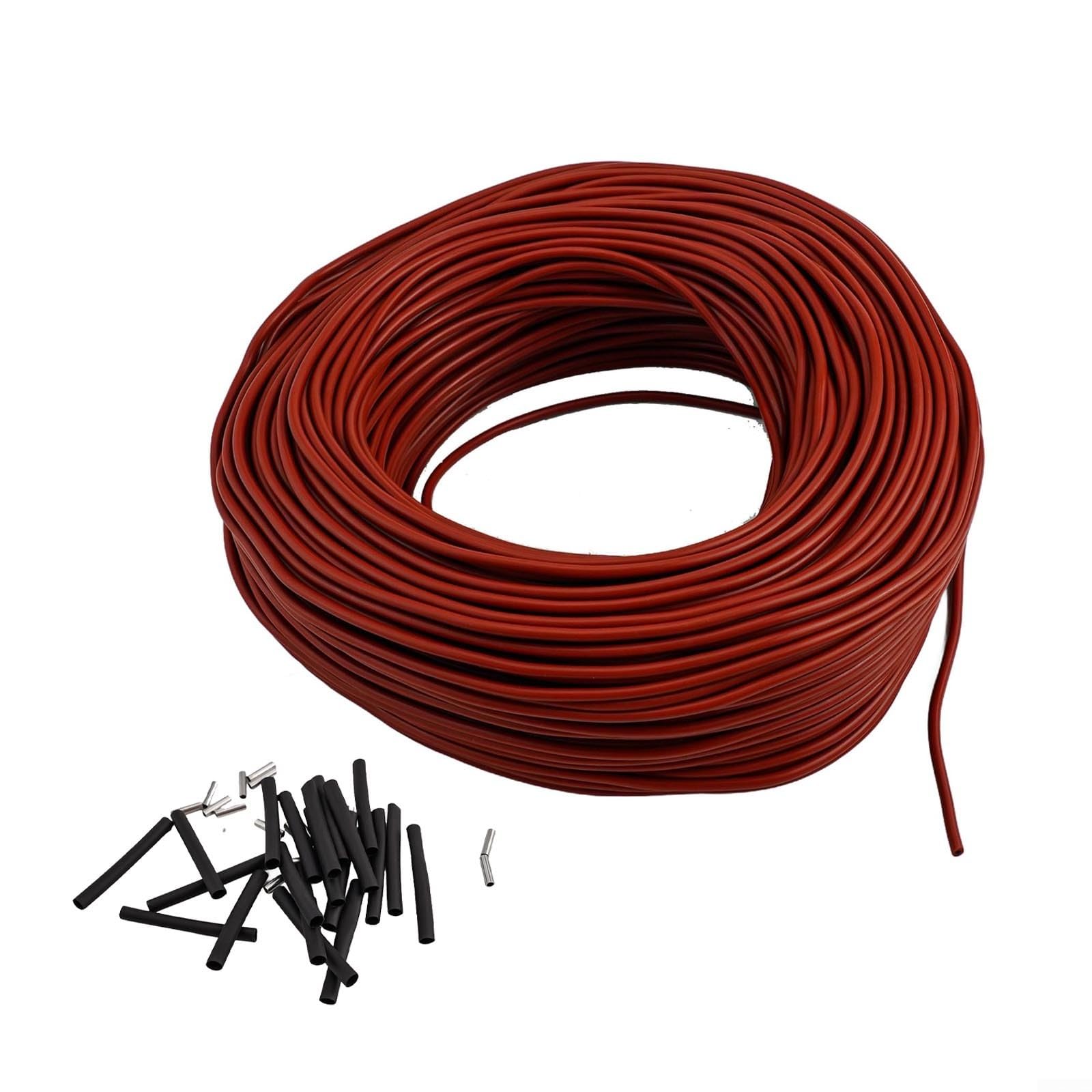 Câble chauffant en fibre de carbone 12 K pour chauffage au sol, 33 Ω/m, isolation en silicone jusqu'à 200 °C, rayonnement thermique infrarouge, bobine de fil chauffant électrique, 100 m avec manchons