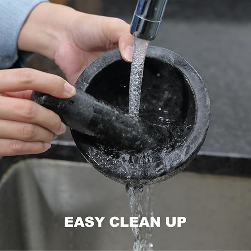 Miniatura 7 de Juego de mortero y mortero de granito africano de lujo, cuenco amolador para guacamole, salsa, trituradora de píldoras, especias, hierbas, ajo,