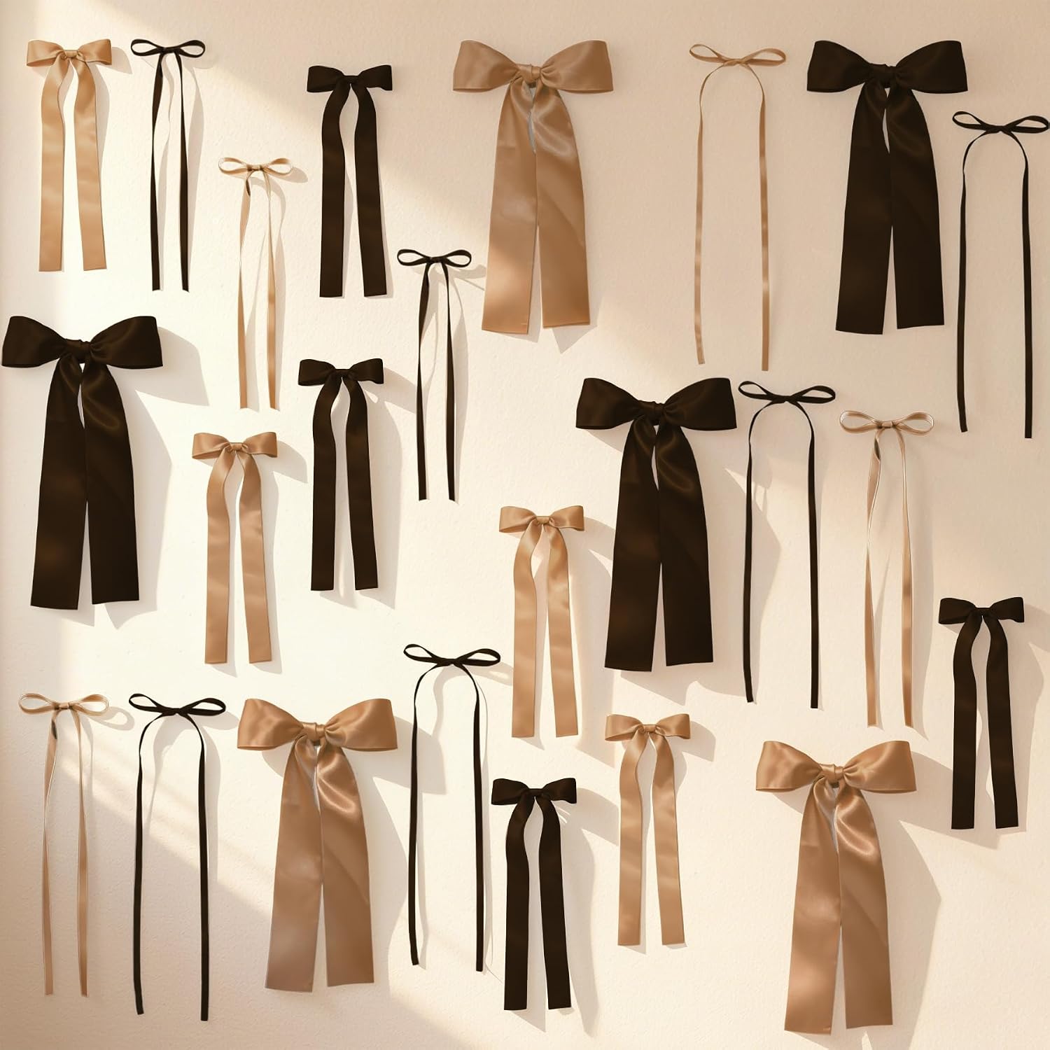 36 Pcs Brown Satin Bow Wall Decor Set for Party Decor | Brown satin bow wall decor set with mixed sizes for DIY wall decoration, party backdrop and event display