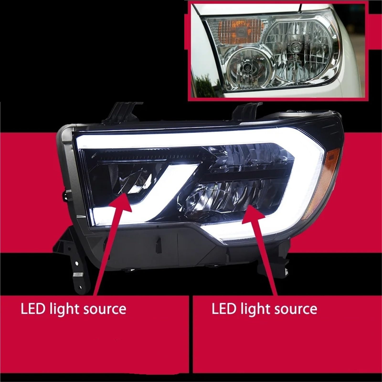 Faro Coche Reemplazo De Faro Delantero Coche, Luz Diurna DRL, Proyector, Restyling Para Toyota Para Tundra 2007 2008-2013 Para Sequoia Faros Delanteros(Style A)