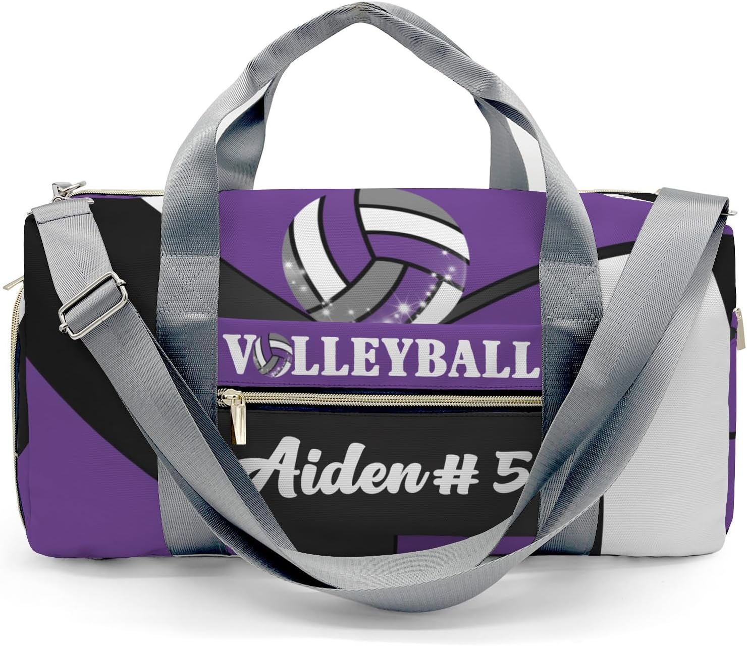 Custom Purple Volleyball Duffel Bag with Name Child Kids Adjustable Shoulder Strap Travel Bag for Boys Girls Teens