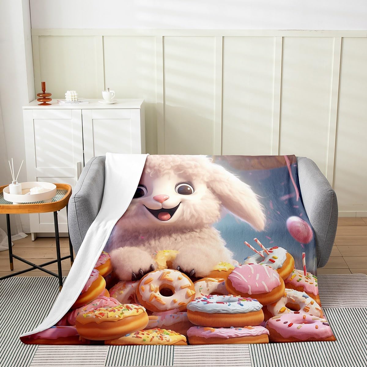 Kawaii Cat Fleece Blanket,Cute Bowknot Flowers Paint Dreamy Green Bed Blanket for Kids Teens,Lovely Pet Kitten Animal Flannel Blanket for Room Decor,Queen 90"x90"