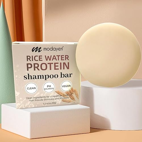 Miniatura 4 de Barra de champú de agua de arroz para fortalecer y reparar el cabello, sin sulfatos, fórmula vegana con aceites nutritivos, champú sólido
