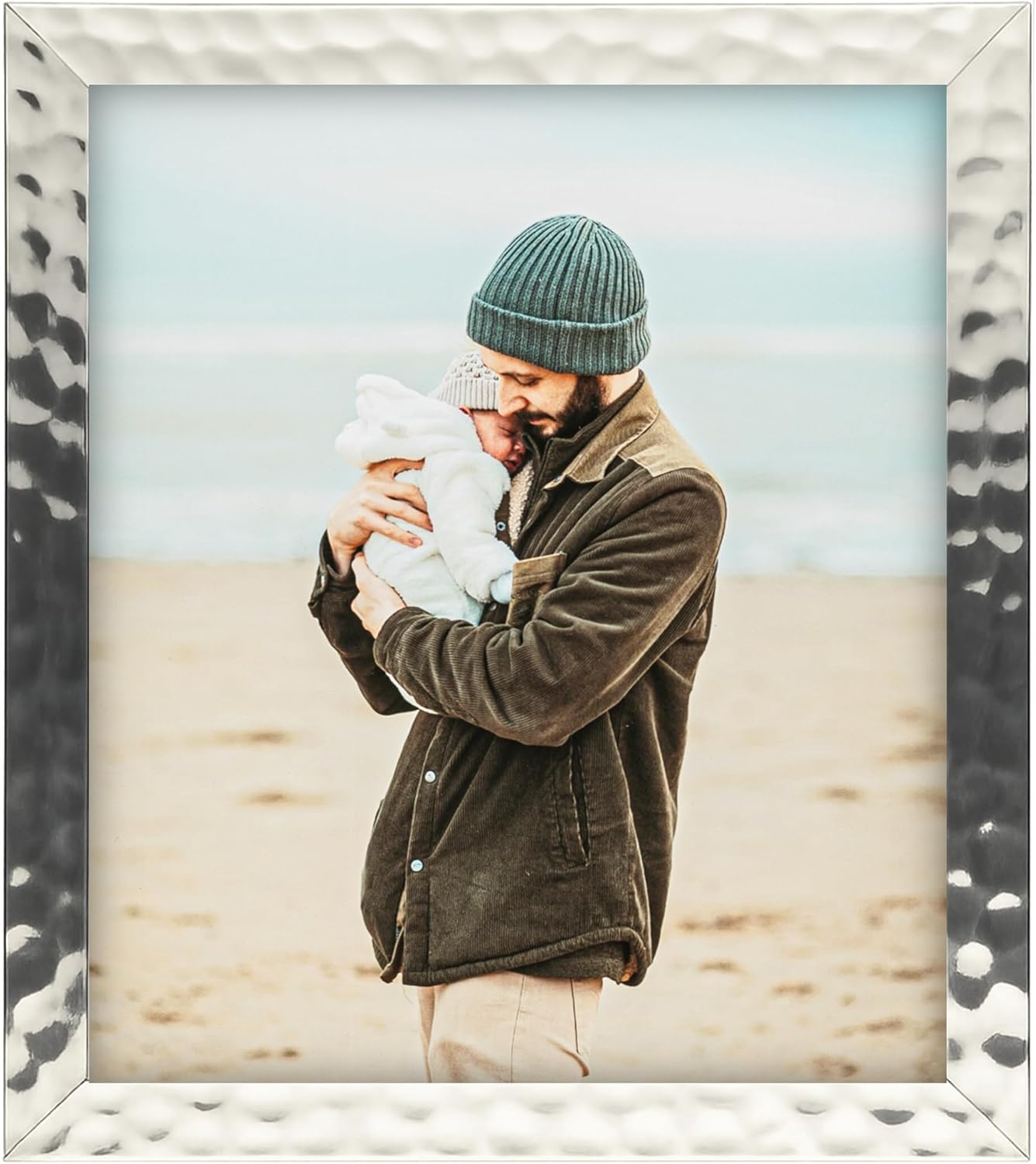 ArtToFrames 25x33 Inch Silver Picture Frame, This 1.25 Inch Custom Poster Frame is Hammered Steel Metallic - Comes with Economy Acrylic and Corrugated Backing (2WOMBR-2000-19FR-25x33)