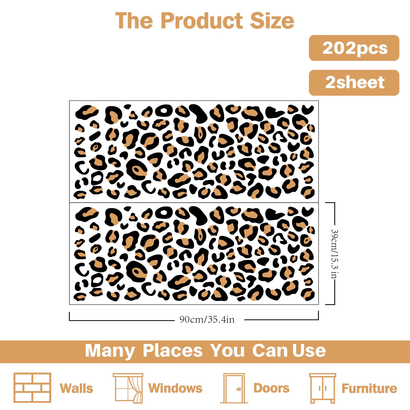 PLIGREAT 202 Pcs Leopard Dot Murals Wall Stickers Large Size Peel and Stick Wall Decals Yellow Spots Wall Stickers for Bedroom Living Room Cabinet Window DIY Home Wall Decoration - Image 4