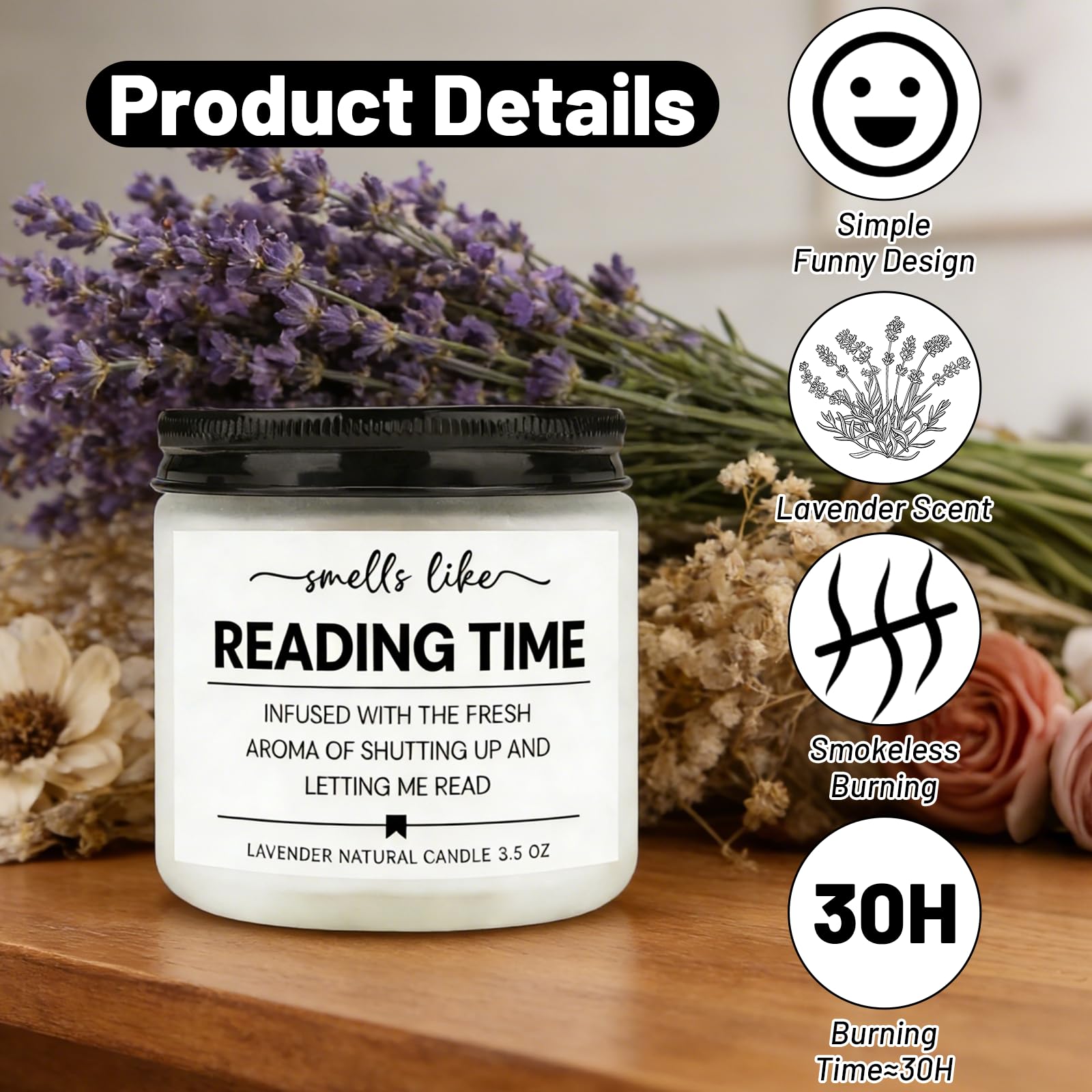 Regalo per gli amanti dei libri, elegante candela profumata alla lavanda, candela di cera di soia naturale profumata a lunga durata, regalo di compleanno per lettori e scrittori