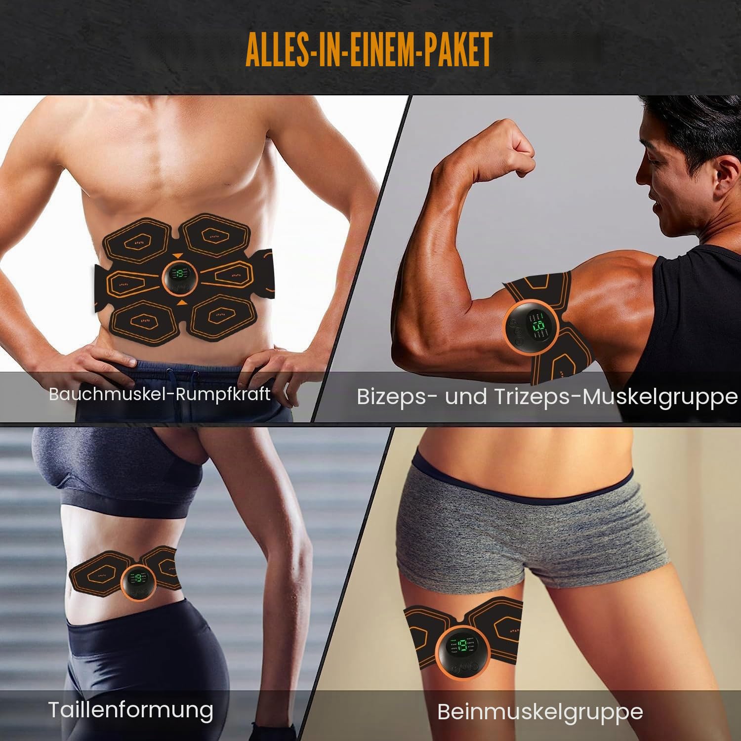AILEDA ABS Trainer Muskelstimulator, USB wiederaufladbarer EMS-Muskelstimulator mit 8 Modi und 19 Intensitätsstufen, ABS Stimulator Muskeltoner Tragbarer Bauchstraffer