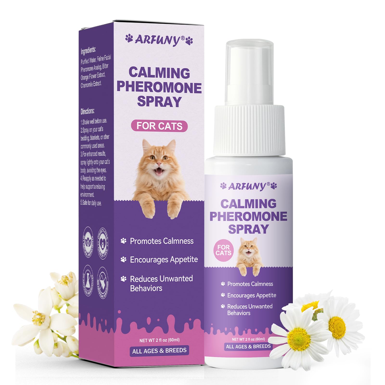Cat Calming Pheromone Spray - Cat Calming Spray - Reduce Scratching, Fighting, Peeing, Marking - Cat Anxiety & Stress Relief - for Home, Travel, Vet Visits - with Cat Pheromone & Natural Ingredients