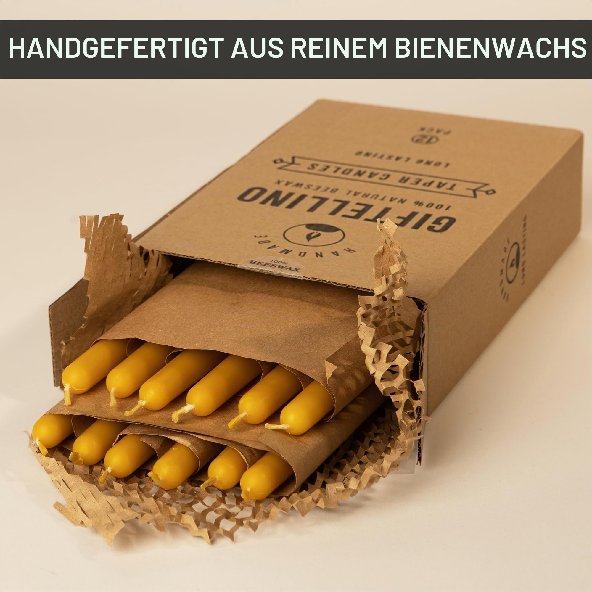 Reines Bienenwachs Stabkerzen Set - Brenndauer von 7 Stunden - 100% Reines Bienenwachs und Baumwoll Docht - Lange Duftfreie Dinnerkerzen - Handgemachtes Geschenk für Kerzenliebhaber (12)