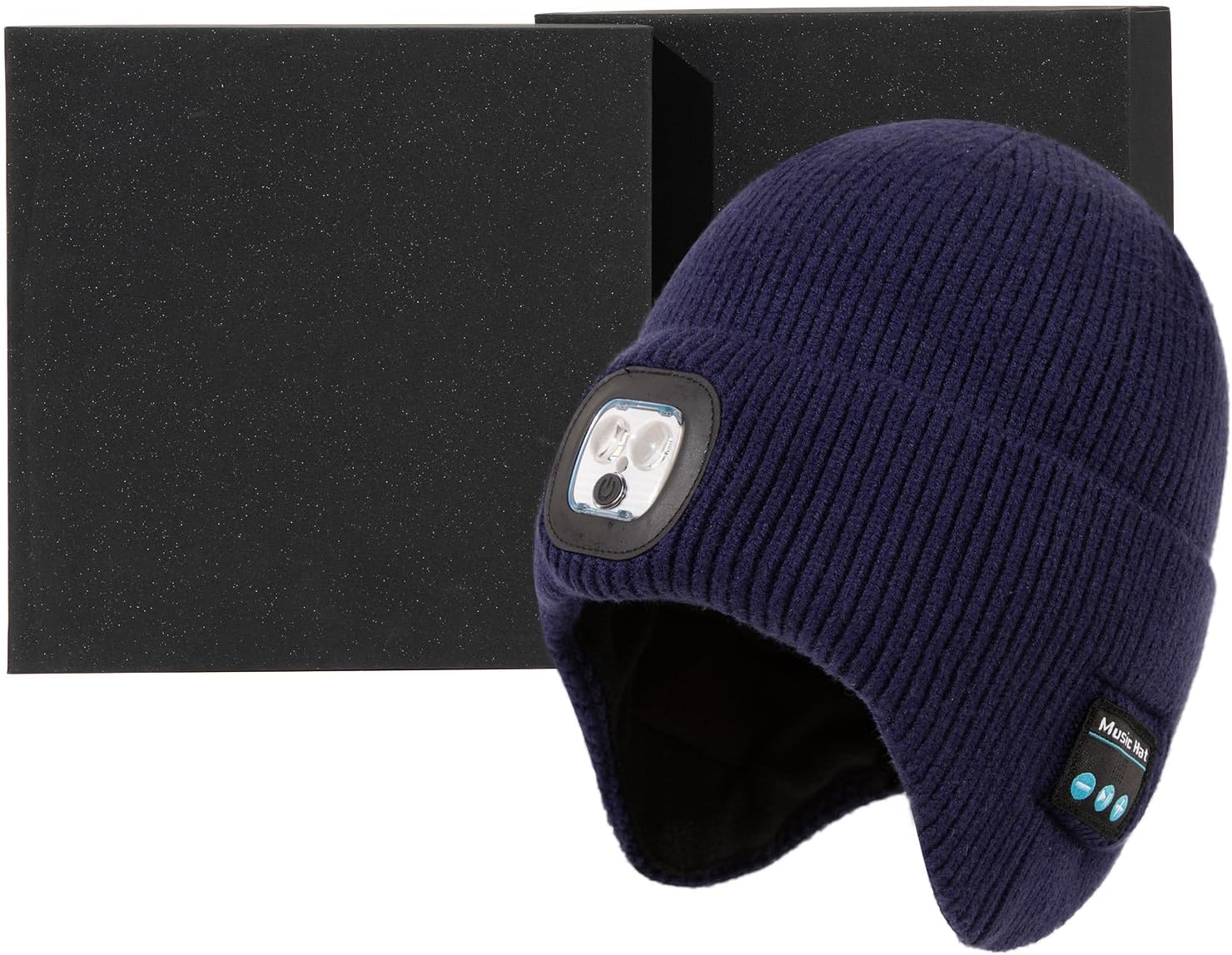 TOP-EX Oversized Fleece Lined LED Bluetooth Beanies with Ear Flap Gifts USB Rechargeable Lighted Cap Christmas Cool