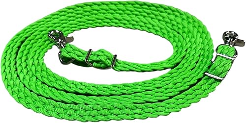 Miniatura 5 de riendas de cuerda de paracaídas trenzadas planas pony verde neón o caballo, tamaño caballo, cuerda lazo riendas