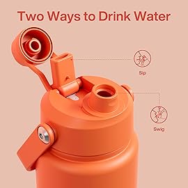 ENCOOL Insulated Water Bottle with Straw Stainless Steel Water Bottle, Leak-Proof, BPA-Free, Double Wall Vacuum Keeps Cold for 24 Hours for Sports, Travel, School (32 oz, Moderate Orange)