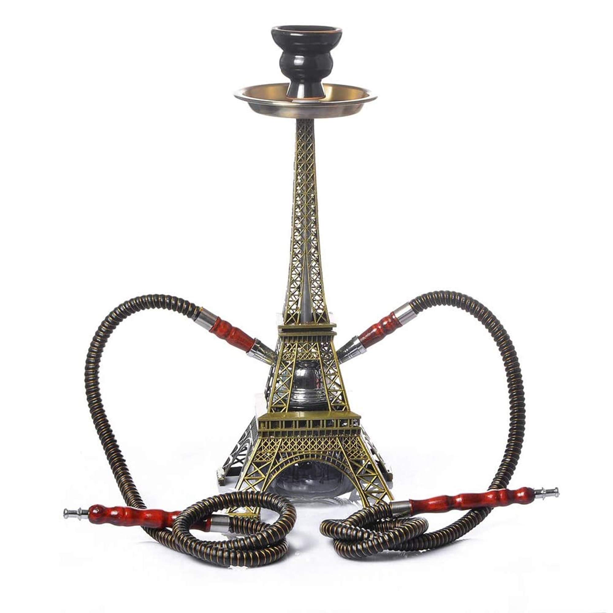 Hookah Moderno 16" Juego Completo Shisha 2 Mangueras Cuenco Cerámica Jarrón Vidrio Calabaza para Fumar Mejor Shisha Estilo Torre Hierro para Autos Fiesta Bar Club Nocturno