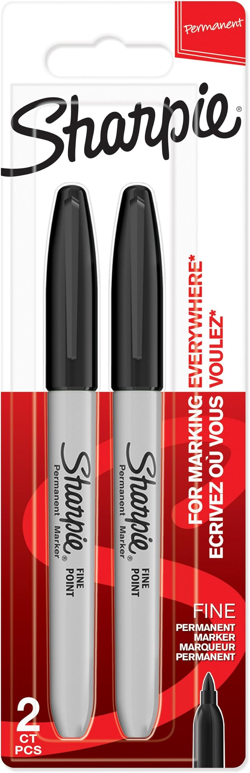 Permanent Markers, Fine Tip - Black, Pack of 2