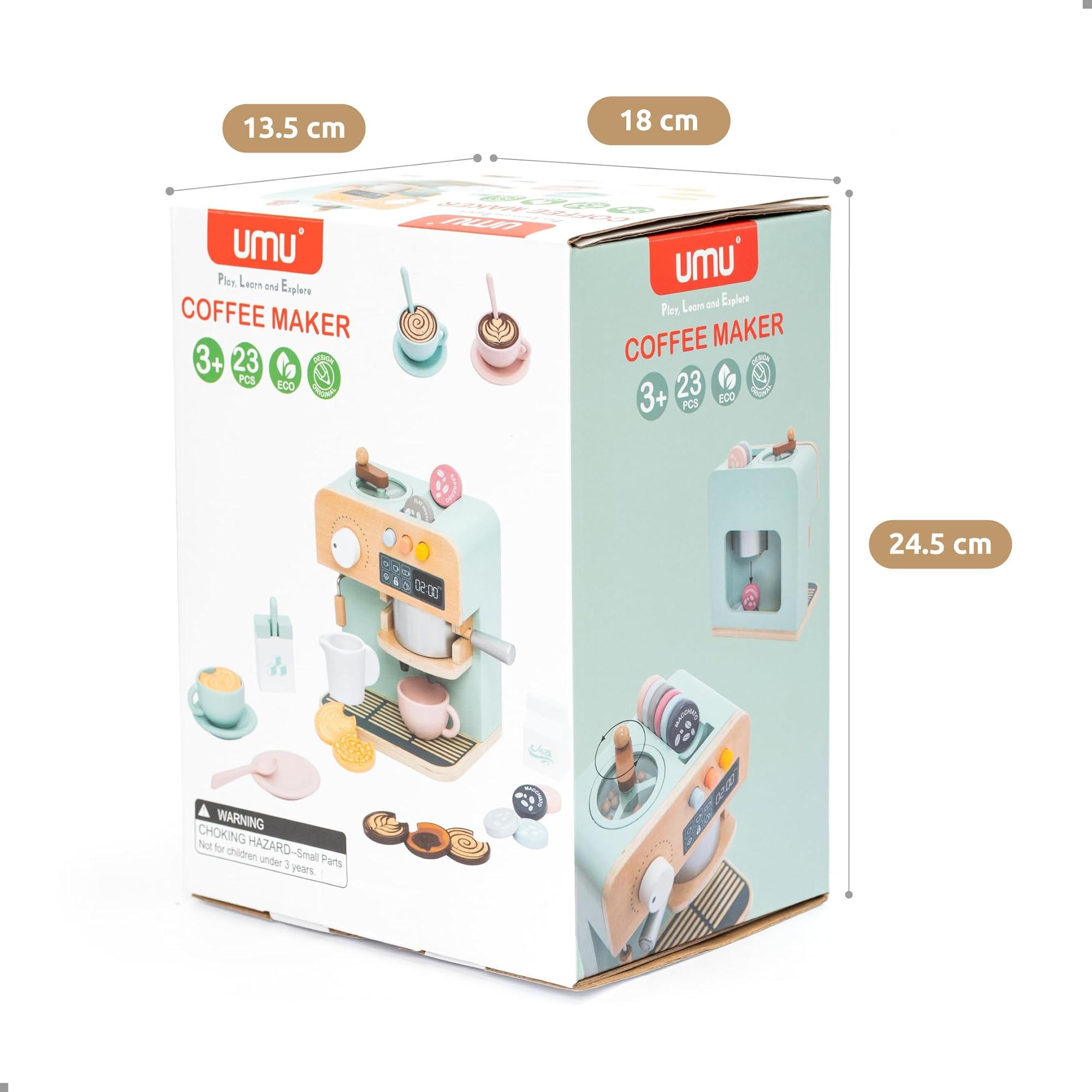 UMU® Macchina da caffè in legno – Accessori da cucina – Gioco di ruolo – Servizio da caffè personalizzabile per bambini dai 3 anni in su
