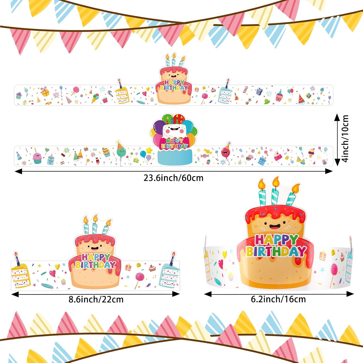 48 Pcs Happy Birthday Crowns Hats for Kids Birthday Party Decorations Paper Crowns Hats With Adjustable Card Slot for Girls Boys Classroom School Family Gifts Party Supplies