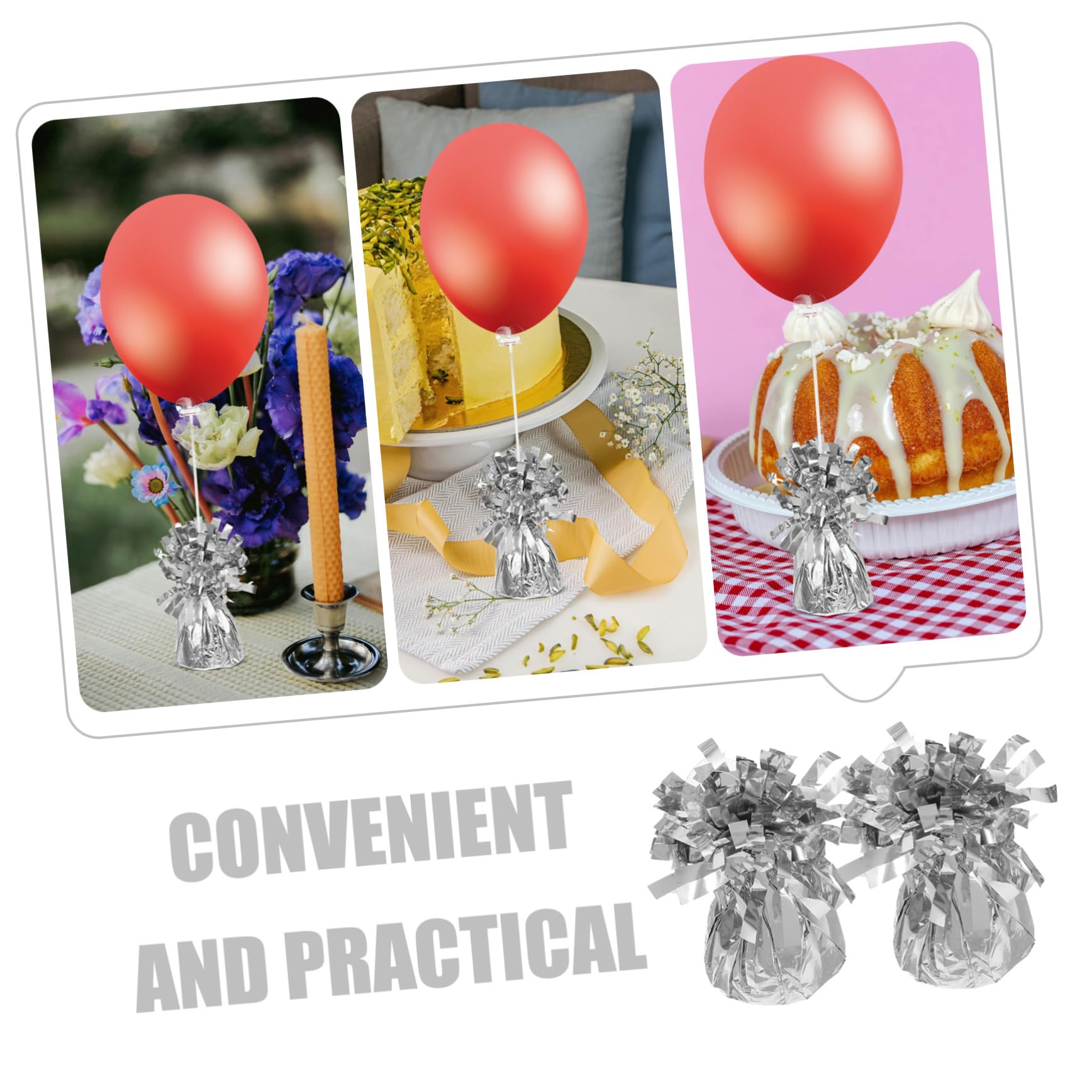LABRIMP 6 Ballongewicht Anhänger für Luftballons Silber Metallic 6 Stück aus Pvc und Zement für Hochzeit und Babyshower Leicht zu Verwenden