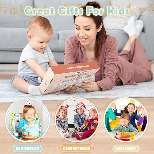 Miniatura 6 de Vanplay Montessori Toys - Instrumentos musicales de madera 6 en 1 para niños pequeños de 1 a 3 años, juguete musical infantil para bebés con