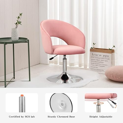 Miniatura 15 de Furnimart Silla de tocador de cuero blanco, silla de acento ajustable en altura con respaldo, silla giratoria redonda de maquillaje para sala de