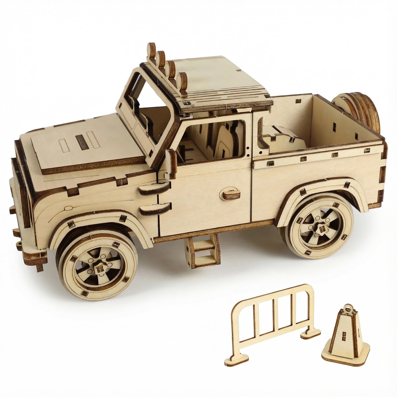 KOLOTESAME Vintage Off-Road Pickup Truck DIY 3D Wooden Puzzle Model, Classic Pickup Car Wooden Model Kit with Moving Doors & Wheels, 152 Pieces Craft