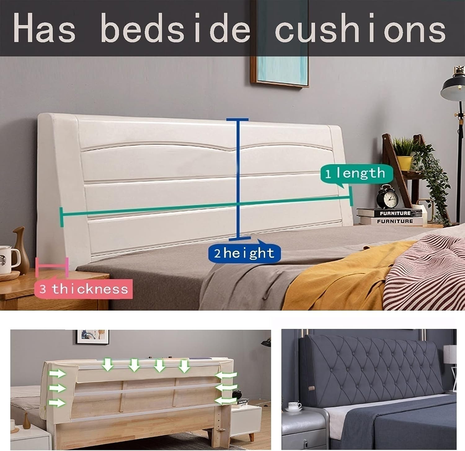 Headboard Pillow Cushion Double Bed Soft Case Bedside Extra Large Backrest for Bedroom Children's Room 6 Color 12 Size (Color : White Size : 200X58X10cm) (Beige 180X58X10cm)