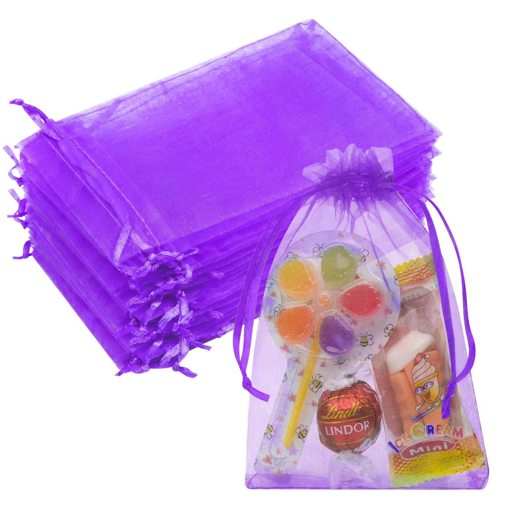 50PCS Purple Organza Bags 4x6, Small Gift Bags Mini Organza Sachet Potpourri Bag Jewelry Bag Drawstring for Birthday Wedding Treat Party Favors Gifts Halloween Christmas Wrapping Supplies