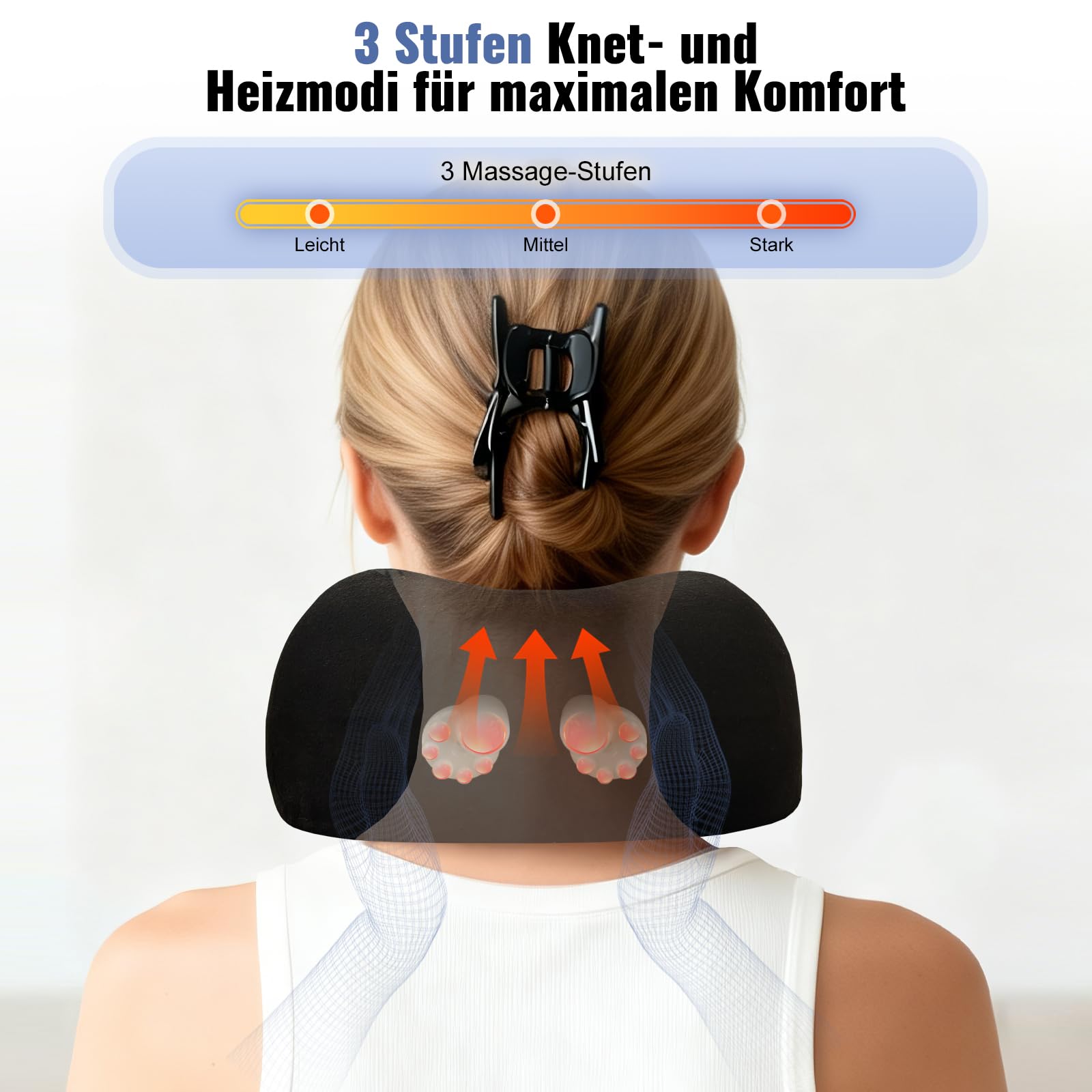 Elektrisches Nackenmassagegerät mit Wärmefunktion, Kabellos USB Wiederaufladbar Massagekissen, Ergonomisches Nacken Schultermassagegerät zur Linderung von Verspannungen, Ideal für Zuhause Büro Auto
