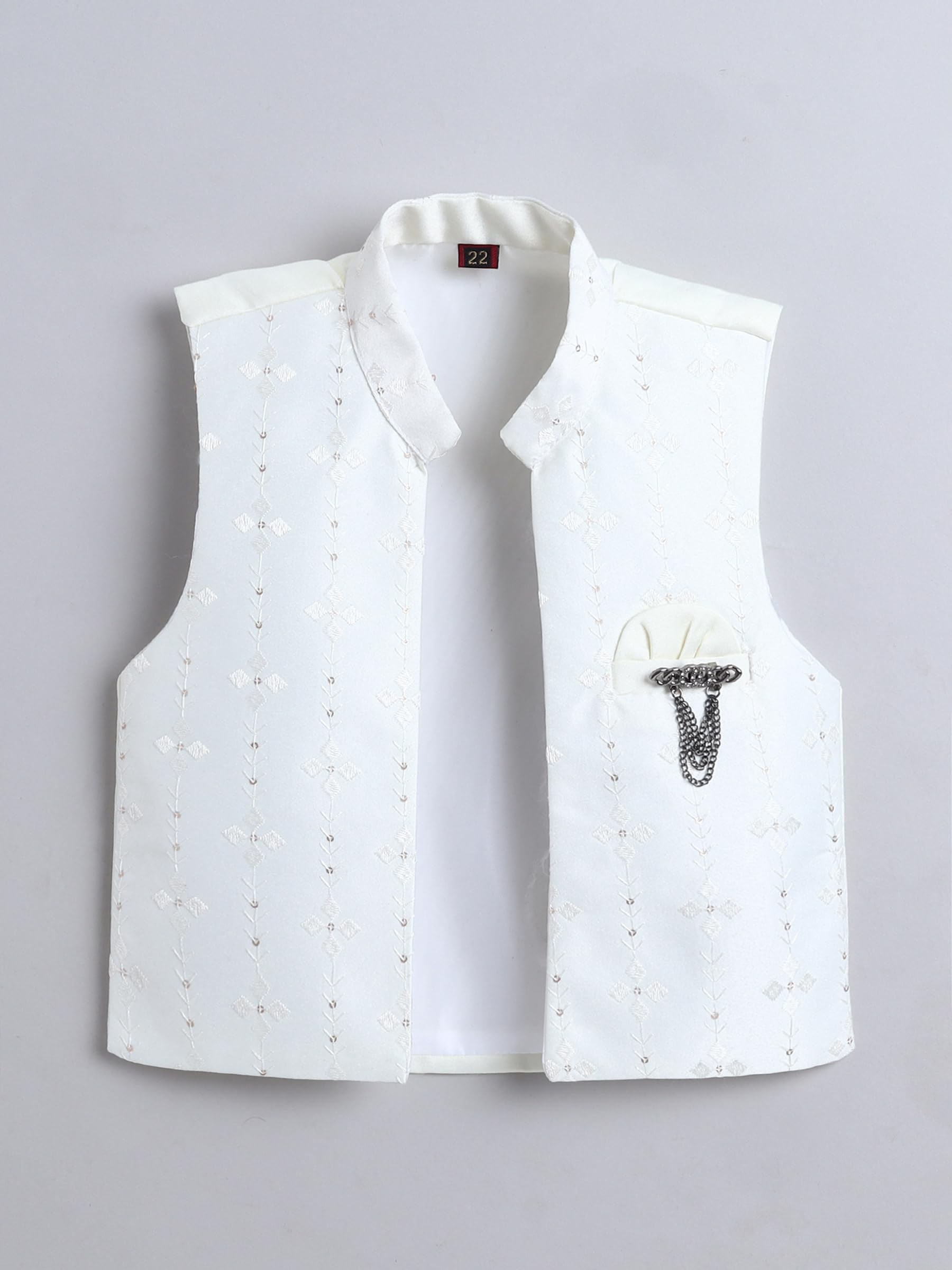 FOURFOLDS Boys Sequins Embellished Embroidered Sherwani Set- Cream 2