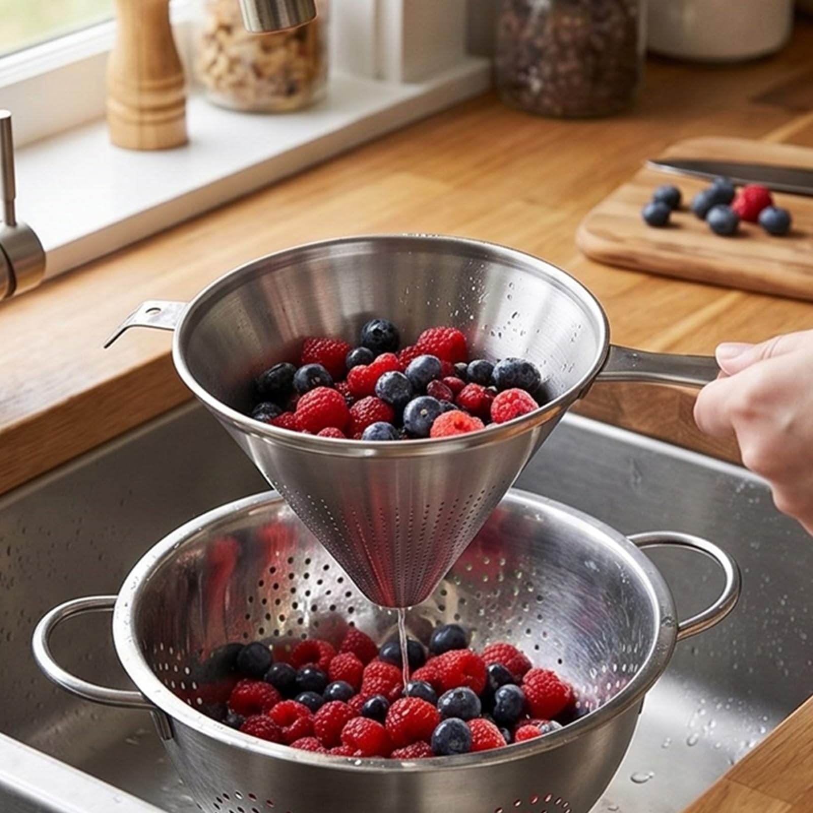Passoire Conique en Acier Inoxydable à Polissage Lisse avec poignée Confortable pour la Cuisine Quotidienne, équipement de Cuisine Professionnel