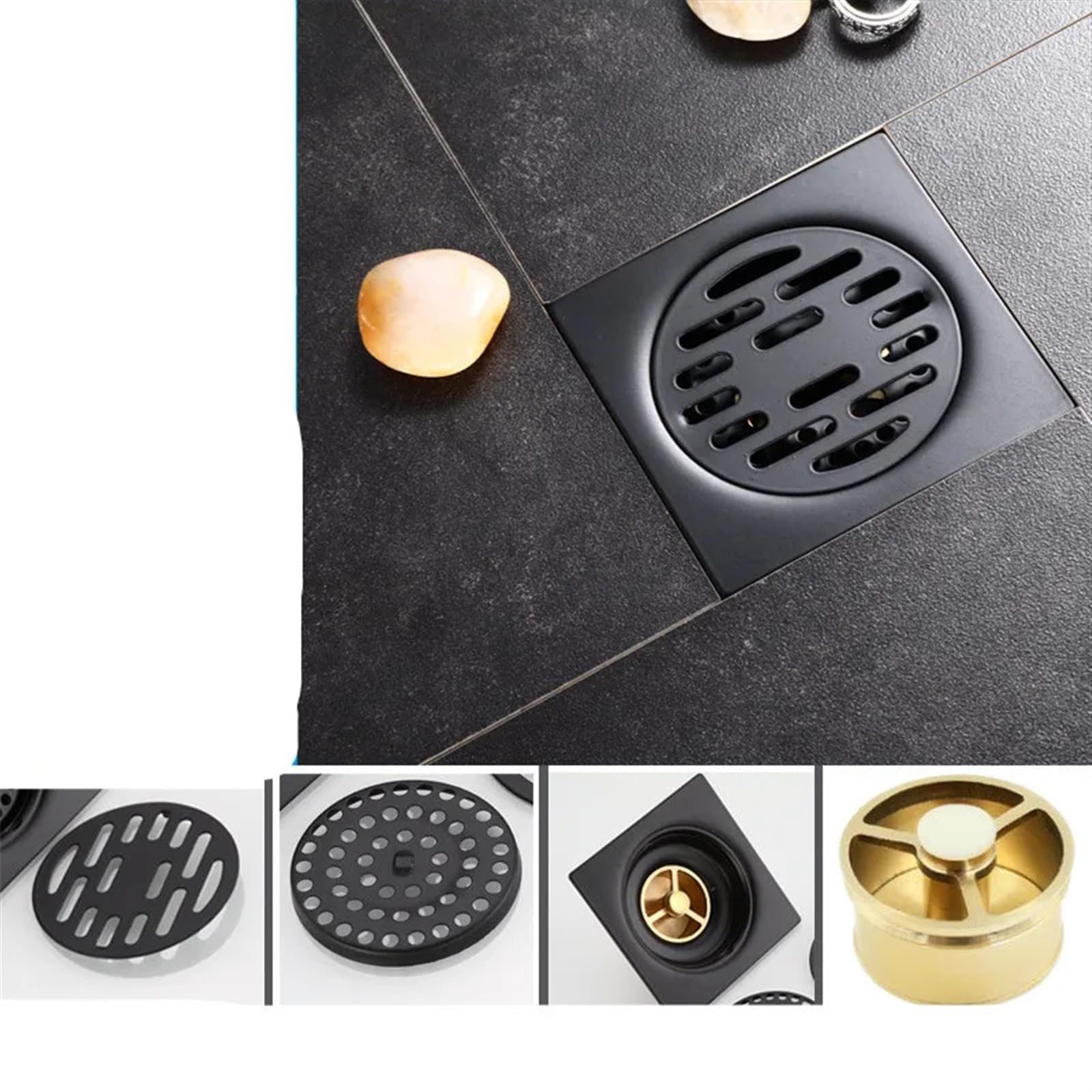 Grille de déchets noire pour douche à l'italienne moderne 10cm