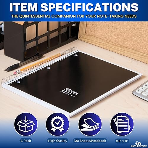 Miniatura 9 de 1InTheOffice Cuaderno de espiral de 3 materias, cuadernos de espiral encuadernado con alambre, cuadernos con rayas universitarias, 8 x 11, 70 hojas,