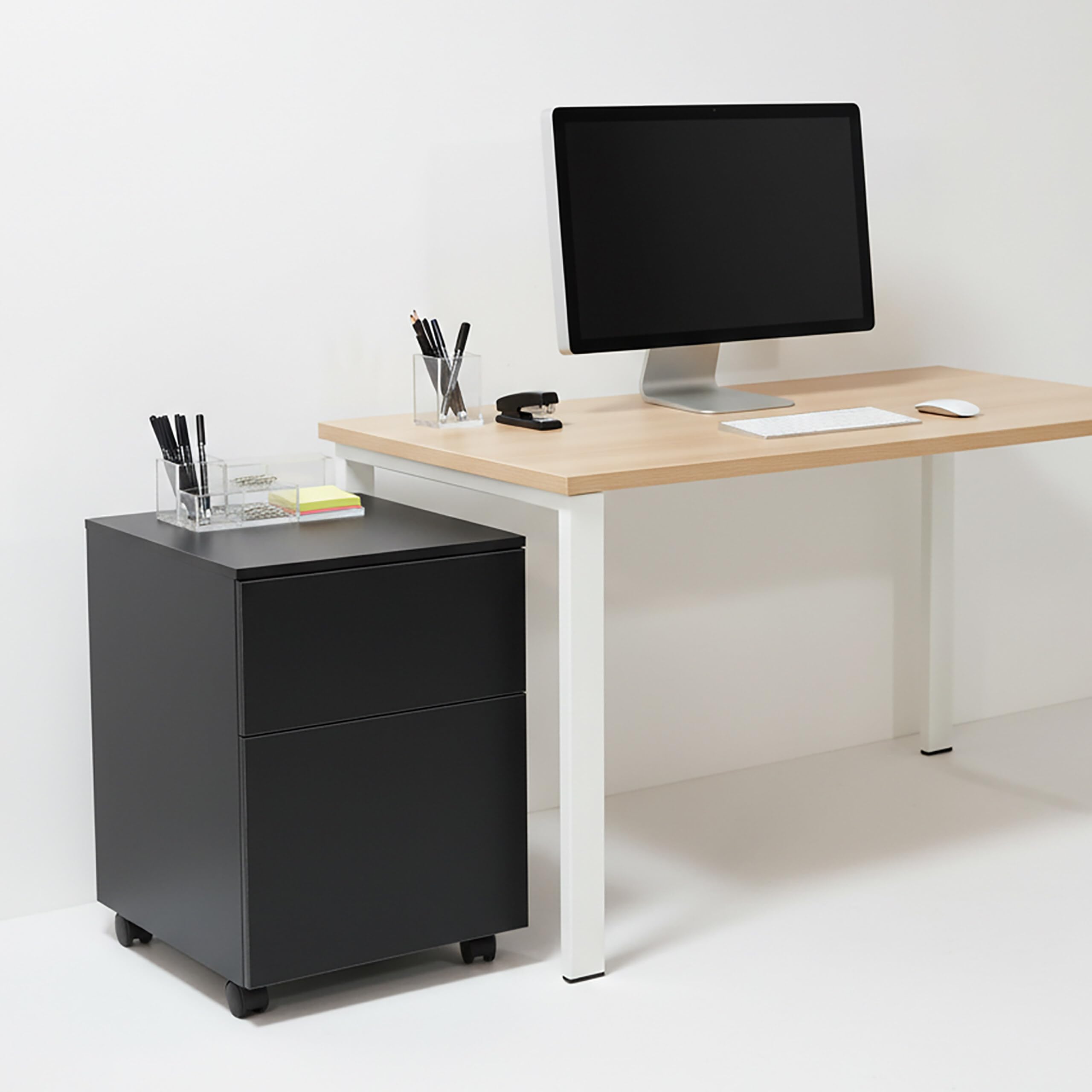 Relaxdays Caisson Bureau sur roulettes, 2 tiroirs, pour dossiers Suspendus, 57x40x40 cm, Noir