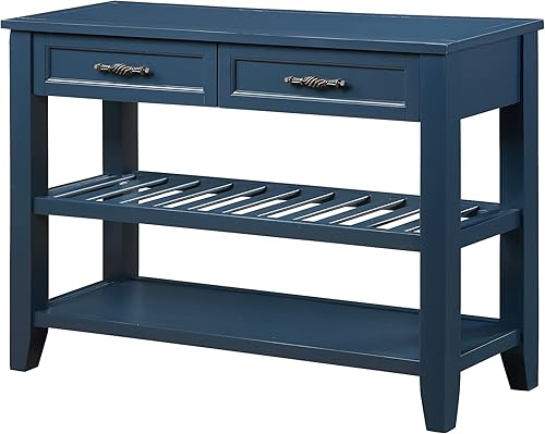 Miniatura 7 de LKTART Mesa consola de madera maciza con cajones de almacenamiento y estantes, mesa de sofá para almacenamiento, entrada, pasillo, vestíbulo, sofá,