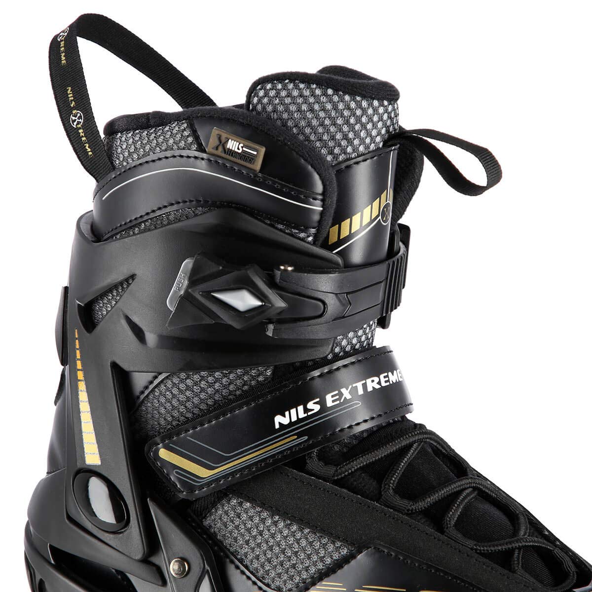 Nils Extreme Inliner für Herren und Damen - Inline Skates - ABEC9 Chrome Kugellager – Rollerblades Erwachsene - 82A Rollen - Rollerskates 43 - Schwarz und Gold - NA2150