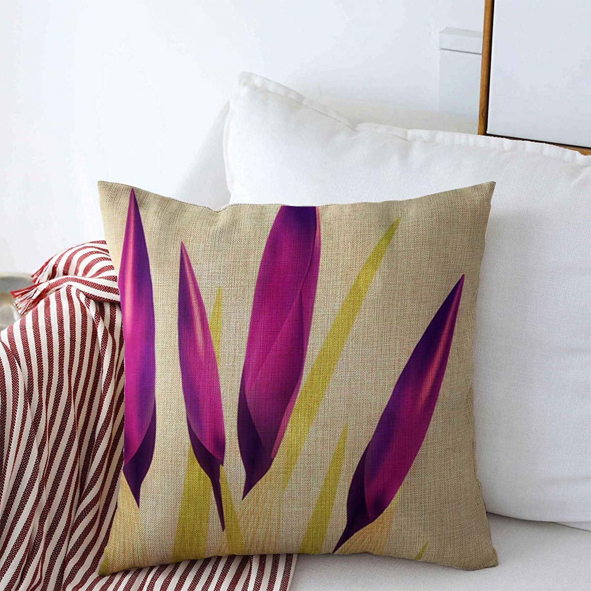 Pillow Case Petal Green Purple Spring Crocus Flowers Snow Frozen Painting Nature Blossom Bud Burgeon Cold Cool Farmhouse Throw Pillows Covers 16"x16" for Home Decor Couch Decorations