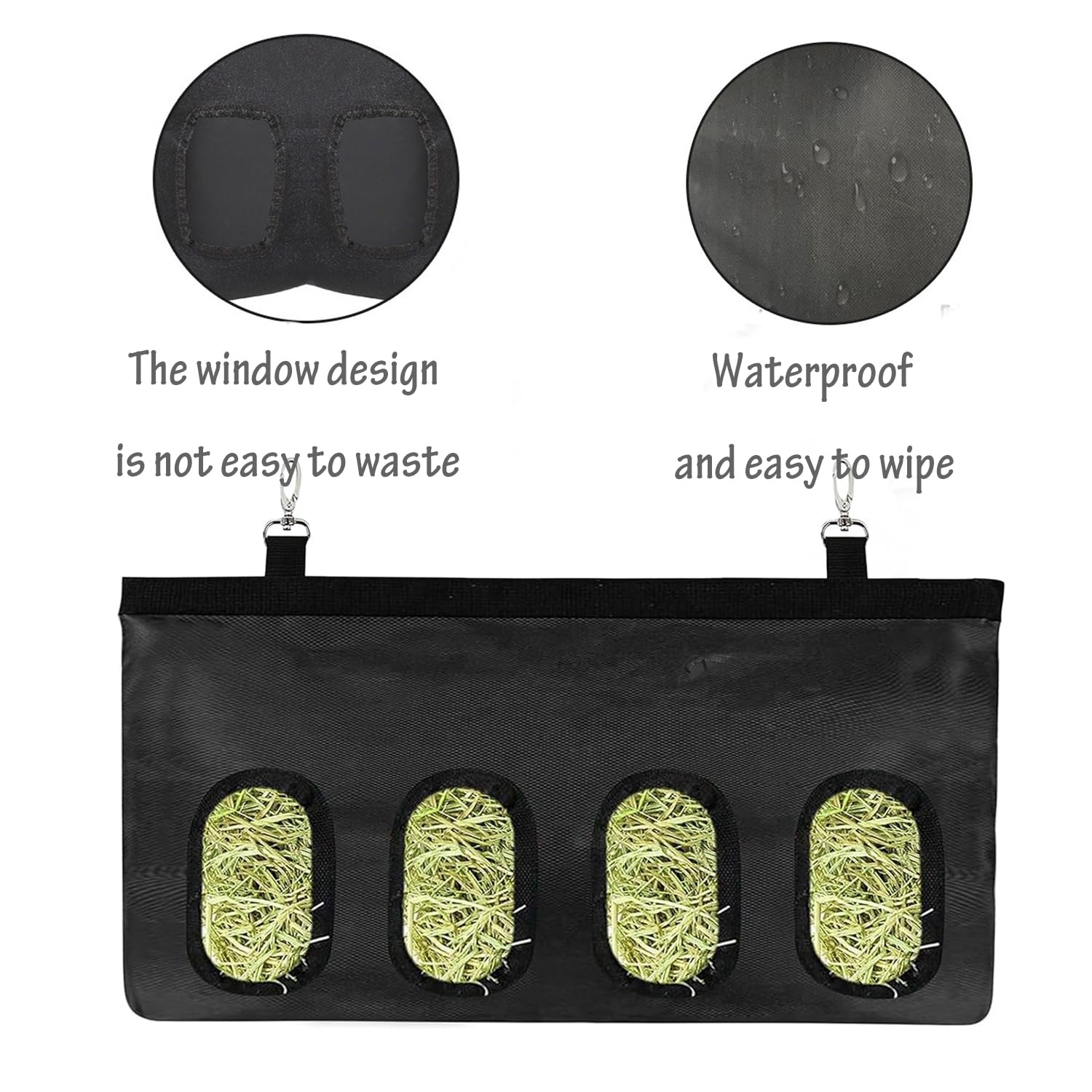 FIBOUND 1 Unit Rabbit Hay Feeder Bag with Four Holes, Black/White - Image 4