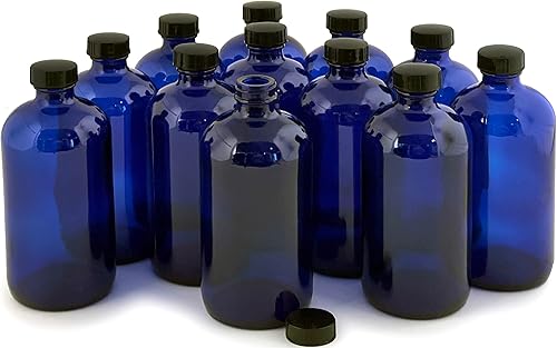 Vivaplex, 12, azul cobalto, botellas de vidrio de 16 onzas, con tapas