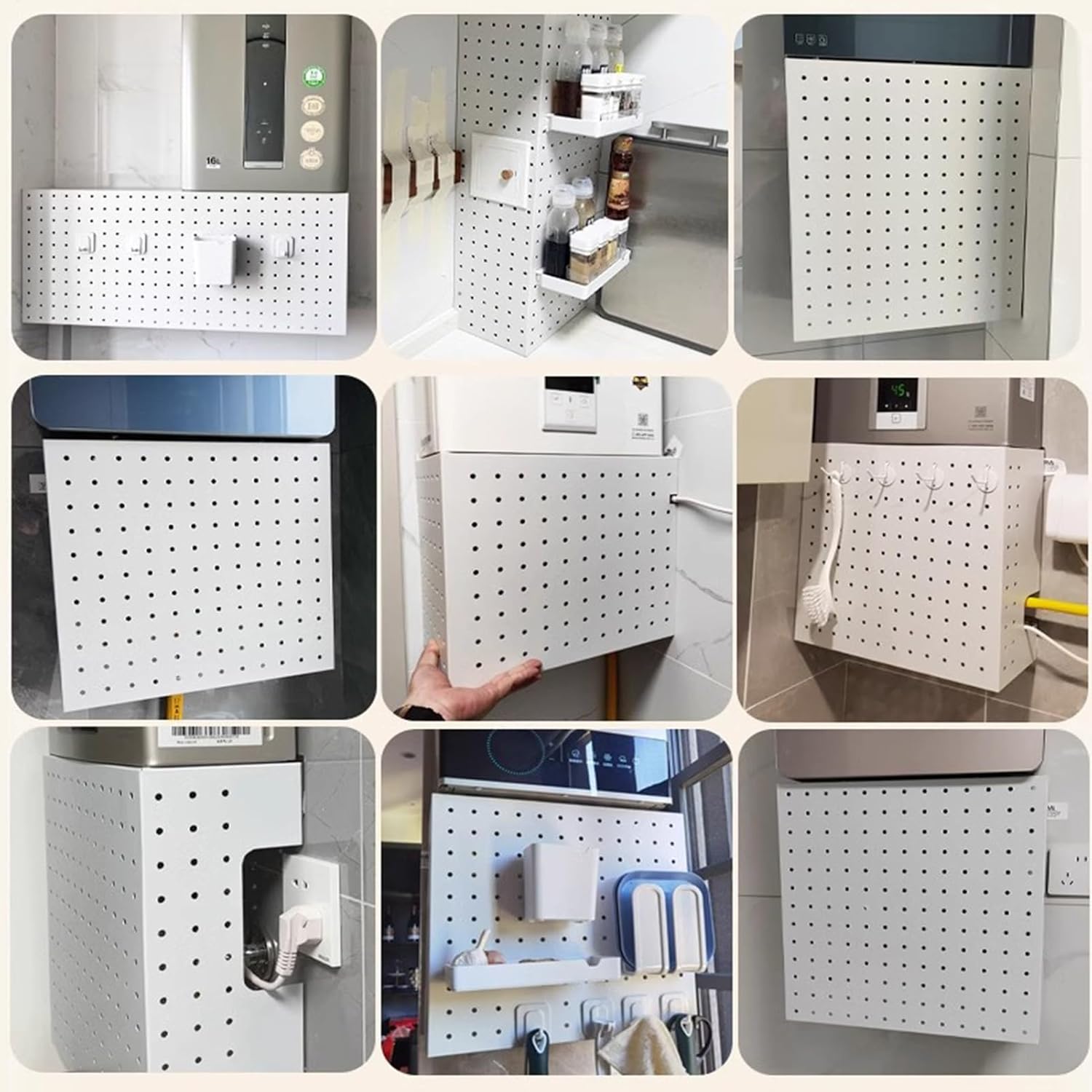 Kitchen Pegboard Organizer Kit, Water Heater Pipeline Plate, Wall Mount Display Panel For Home Garage Bathroom Gas Pipe Shielding Cover, Multifunctional Storage Rack(38x15x40CM)