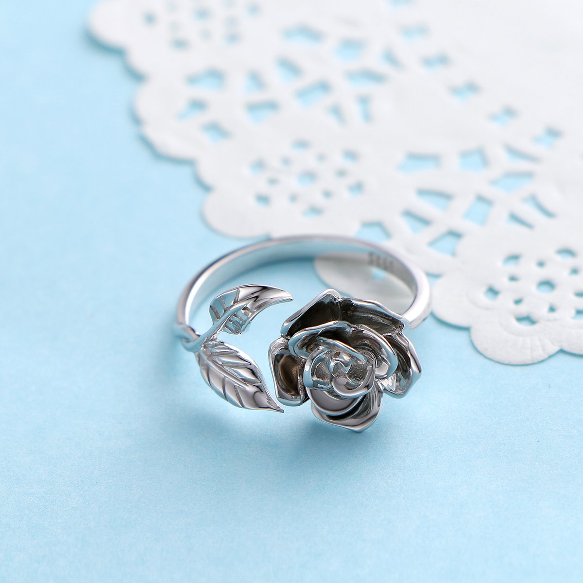 ALPHM Rose Flower Ring For Women S925 Oxidized Sterling Silver
