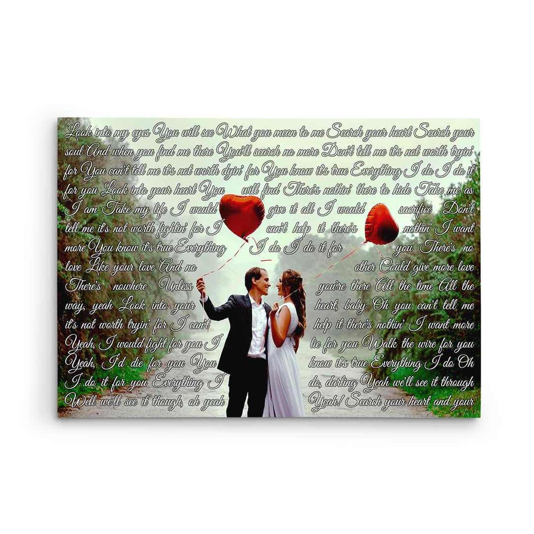 Personalized Wedding Photo Canvas Prints with Personalized Message, Lyrics, P...