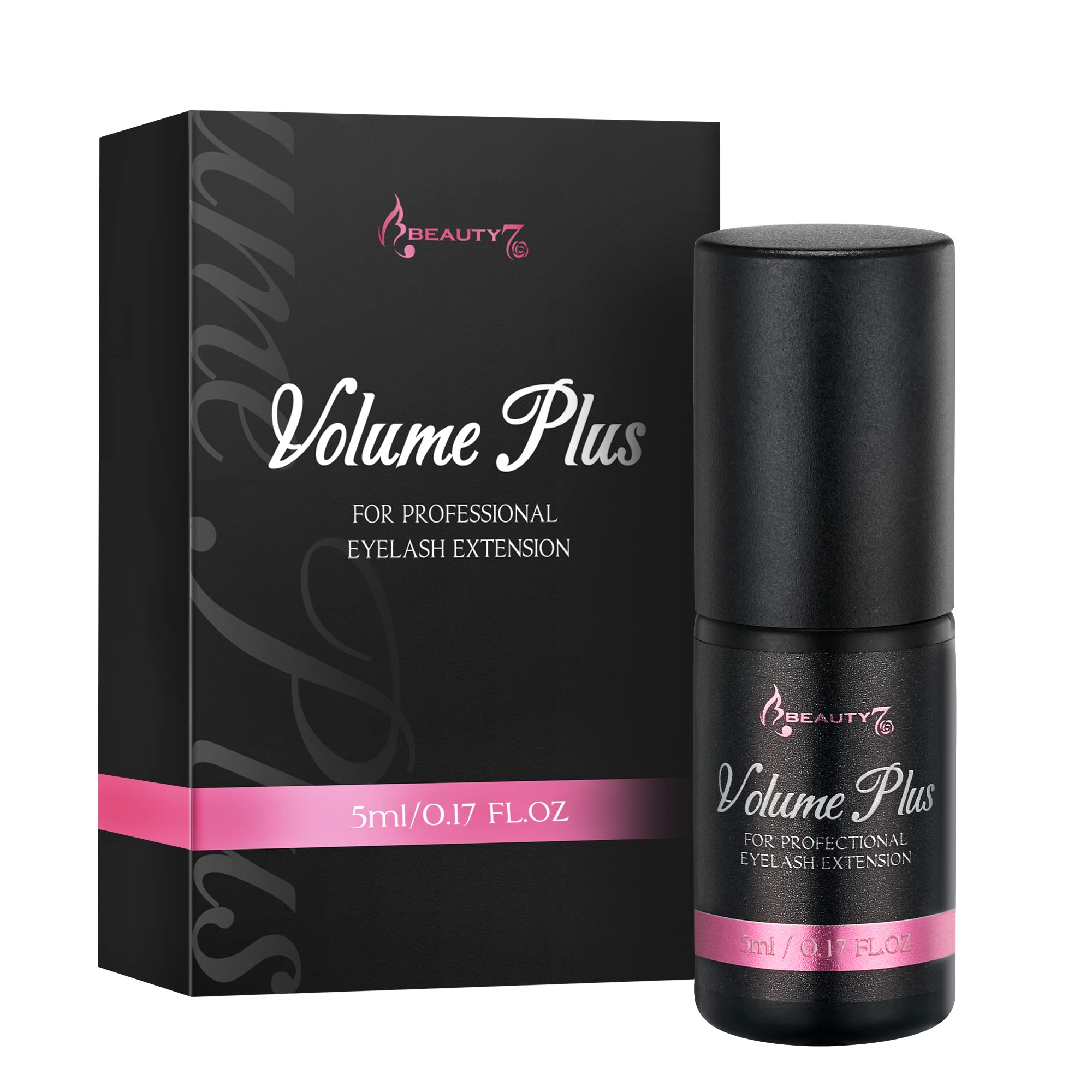 Beauty7 Volume Plus Negro Pegamento Adhesivo de Pestañas 0.1 Segundos de Secado Rápido para Extensión de Pestañas Postizas Individuales 5ml