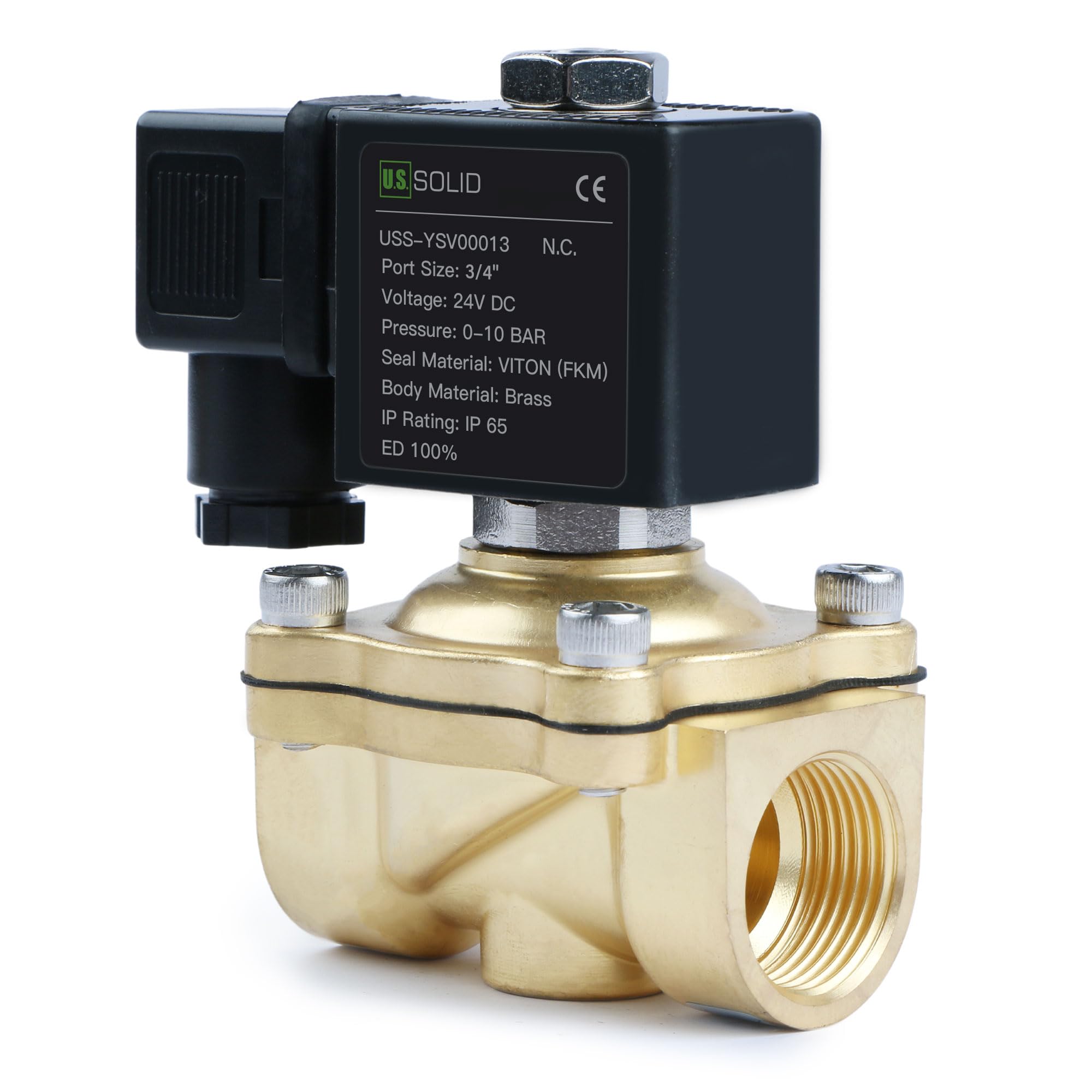 U.S. Solid Électrovanne laiton G 3/4" 24 V CC normalement fermée 10 bar - Valve à eau électrique pour eau, air, diesel, kérosène, essence