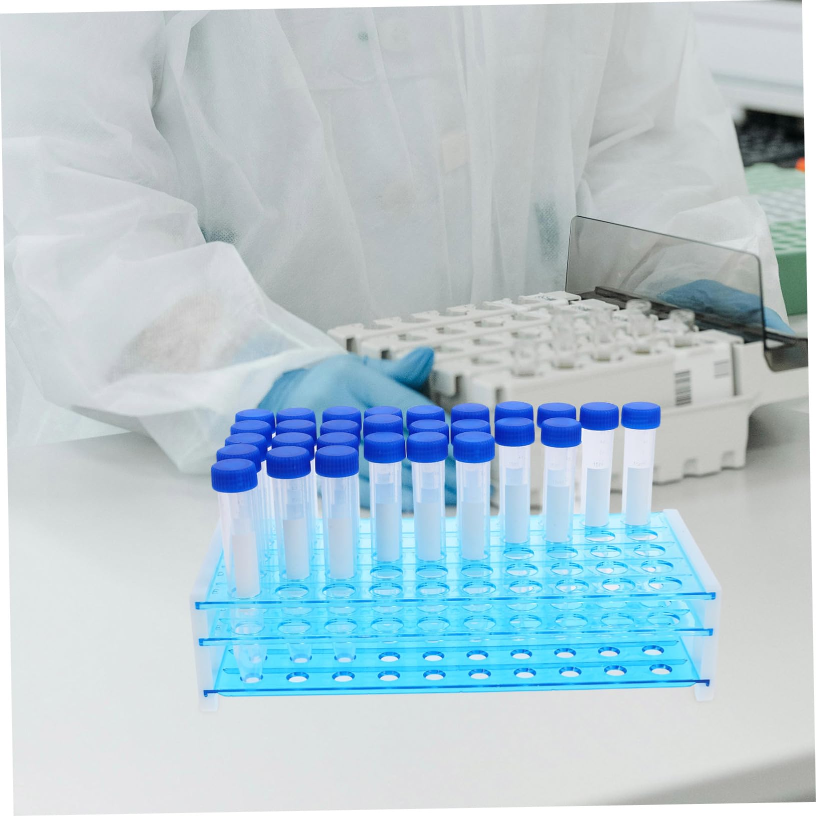 ULTECHNOVO 100pezzi Provette Da Centrifuga in Plastica Scala Graduata Con Supporti Per Provette Tappi Vite Per Chiusura Ermetica e Sfiato Per Test Di Laboratorio e Uso Artigianale