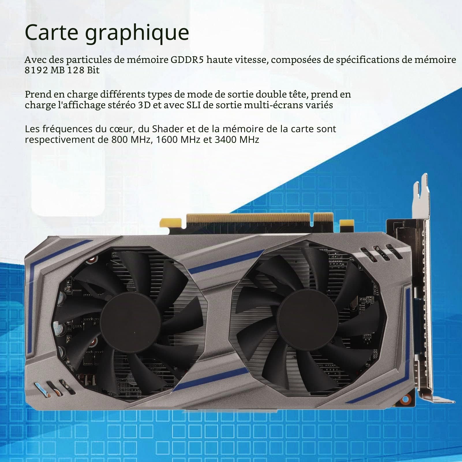 Elprico Carte Graphique GTX 550Ti 8 Go, Carte Graphique de Jeu 128BIT GDDR5 avec Deux Ventilateurs, Carte Graphique de Jeu Discrète pour Ordinateur PC (GTX550Ti 8 Go)