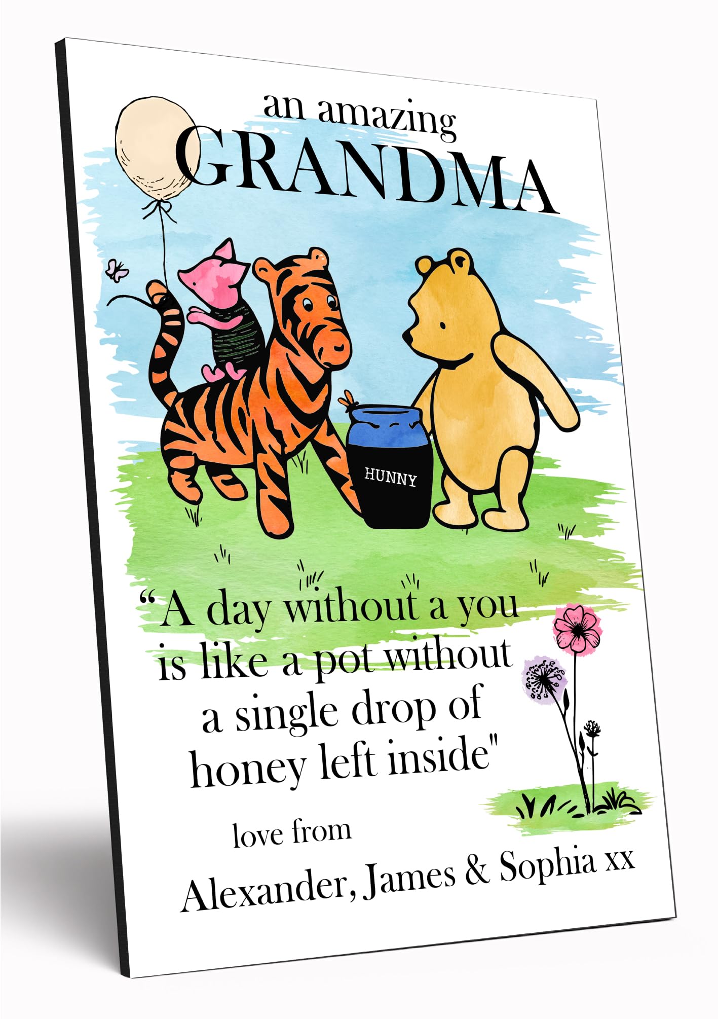 Personalised Wooden Wall Art Winnie the Pooh Quote A4 Watercolour Print for Mother's Day Birthday Christmas Customised Gift Mum Grandma Nanny โ image 1