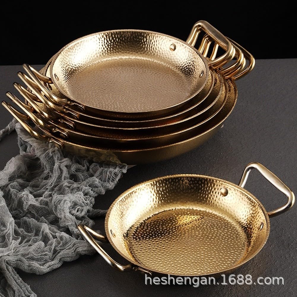 Paellera de acero inoxidable con base plana, sartén gruesa para gas e inducción, vajilla coreana con asas ergonómicas para guisar y freír, 35,5 x 29 x 4,5 cm (plateado)