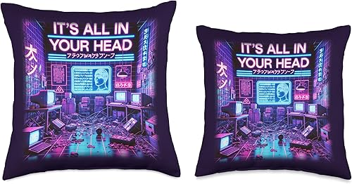 Miniatura 3 de It's All In Your Head Cyberpunk - Almohada estética japonesa con ondas de vapor